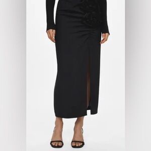 Mango Black Draped Floral Flower Skirt